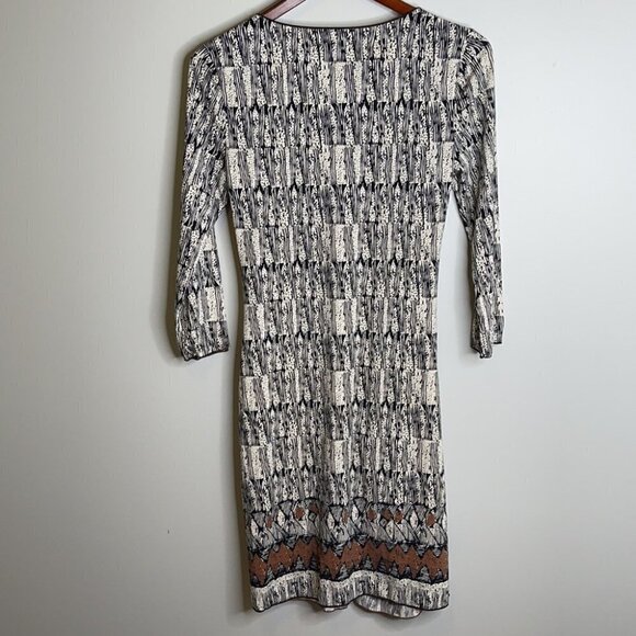VINTAGE Max Studio Retro Print Dress Drop Waist Tied Side  Long Sleeve Size M - Picture 5 of 14